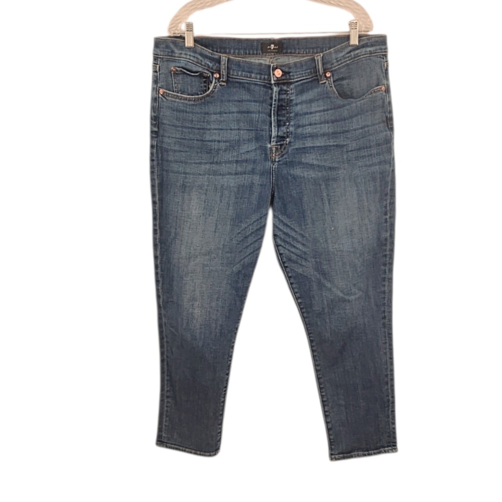 7 For All Mankind Women's Skinny Jeans Button Fly Medium Wash Denim - Size 12